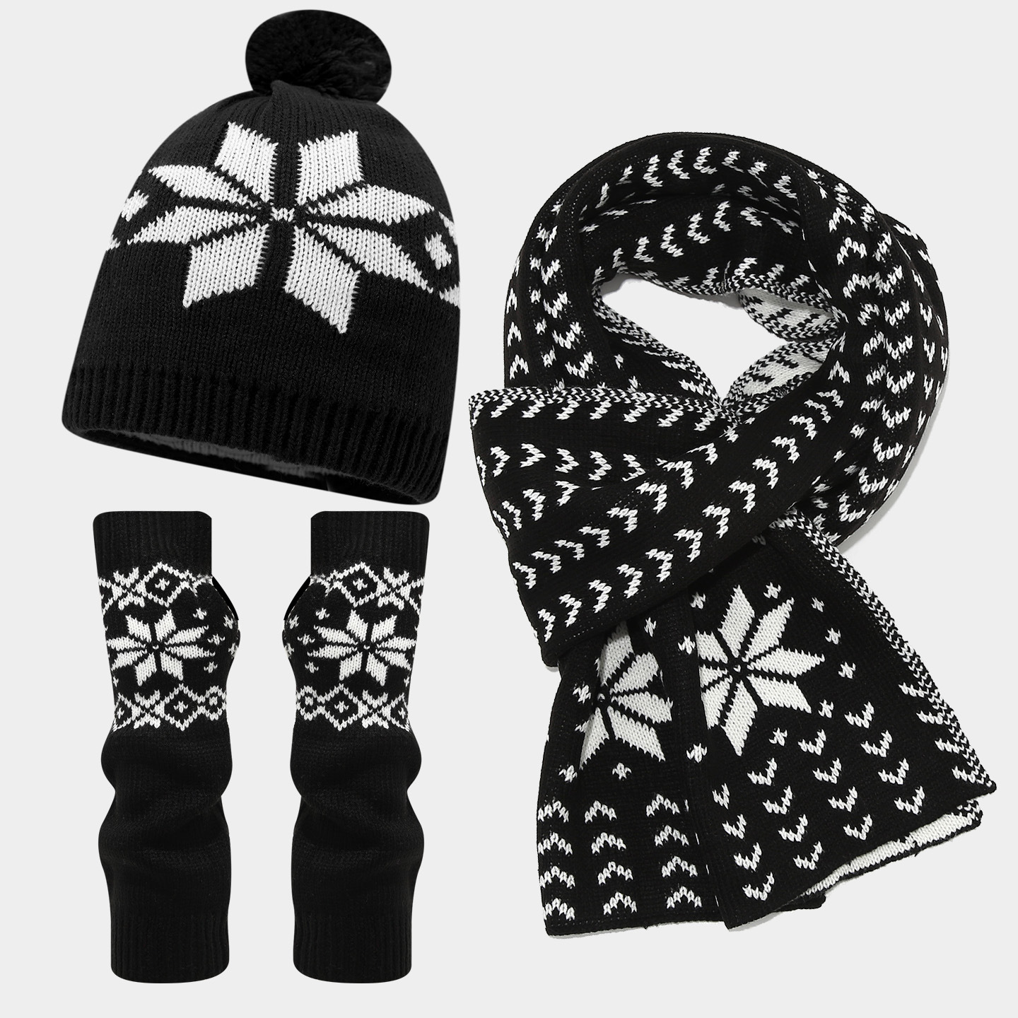 Calentamiento de tres piezas para mujeres y hombres de invierno de Navidad tormenta de nieve patrón de tejer sombrero bufandas guantes de frío moda