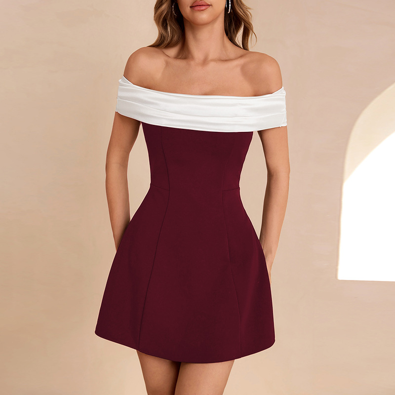 YL24465 Autumn 2024 New Sexy dress European and American Style Elegant Slim-fit Shoulder Contrast Dress for Women