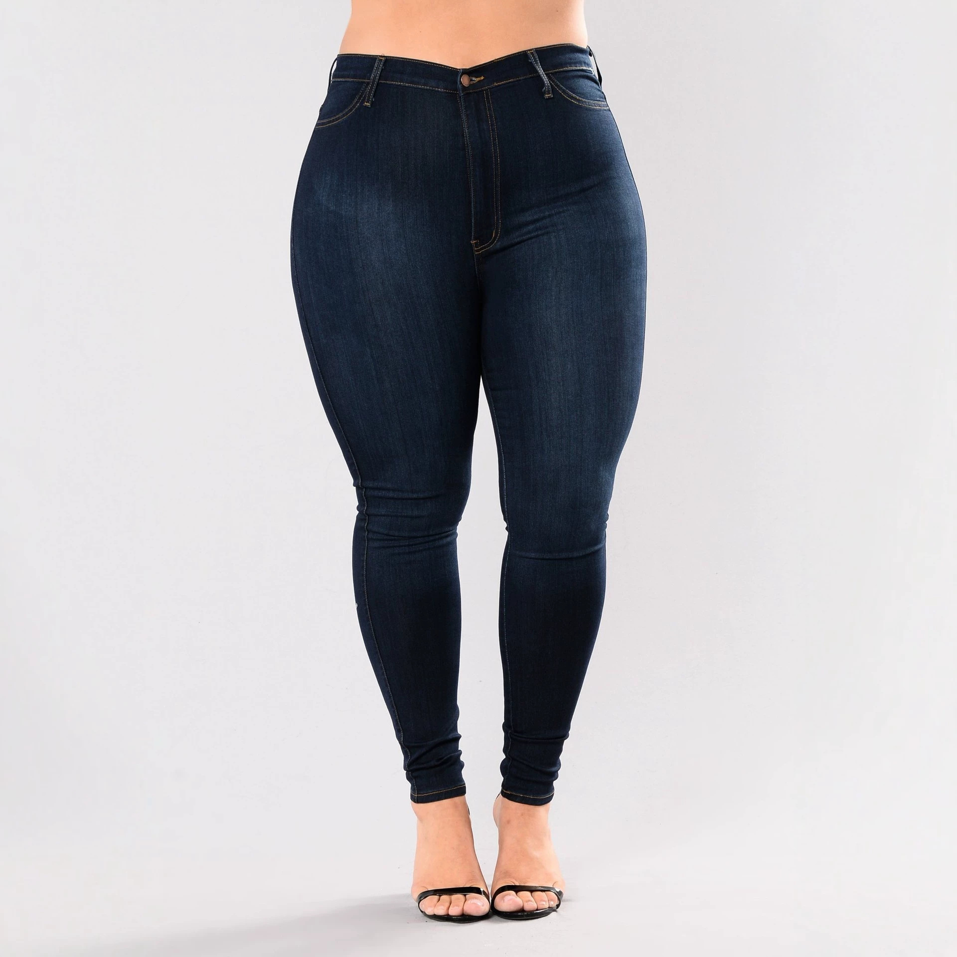 Jeans Entubados Talla Grande para Mujer de Algodón Denim, Cintura Alta, Alta Elasticidad