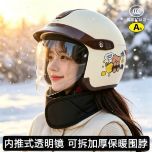 Junhao Long 2026 new model, new national standard 3C electric scooter/motorcycle helmet, autumn/winter warm and waterproof, with silver-coated visor