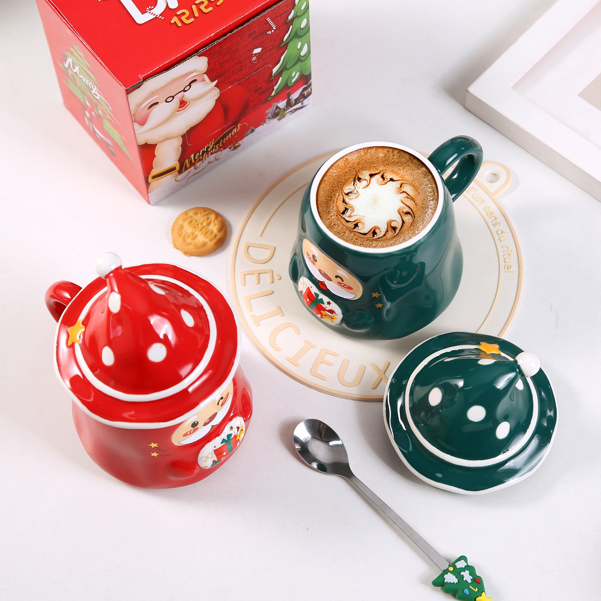 Tazas de cerámica de Papá Noel transfronterizas de dibujos animados tazas creativas de pareja tazas de agua tazas de regalo de Navidad