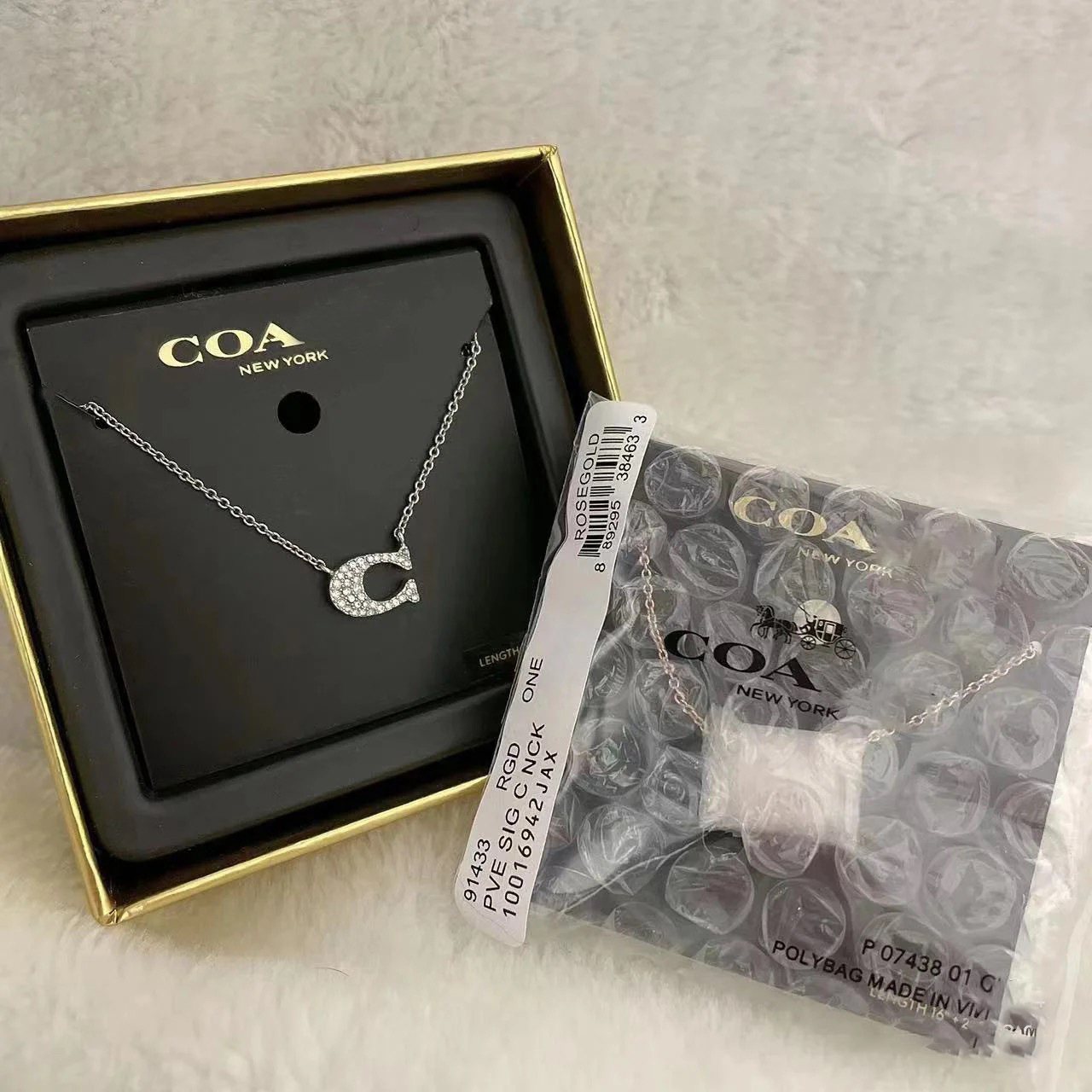 변색없는 COA 코우지아 C자형 풀다이아몬드 목걸이 여성용 더블링 에나멜 삼중링 쇄골 목걸이 발렌타인데이 선물