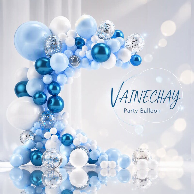 Blue and White Ocean Theme Balloon Set, Macaron Blue Latex Balloon Chain, Birthday Party Wedding Arch Decoration