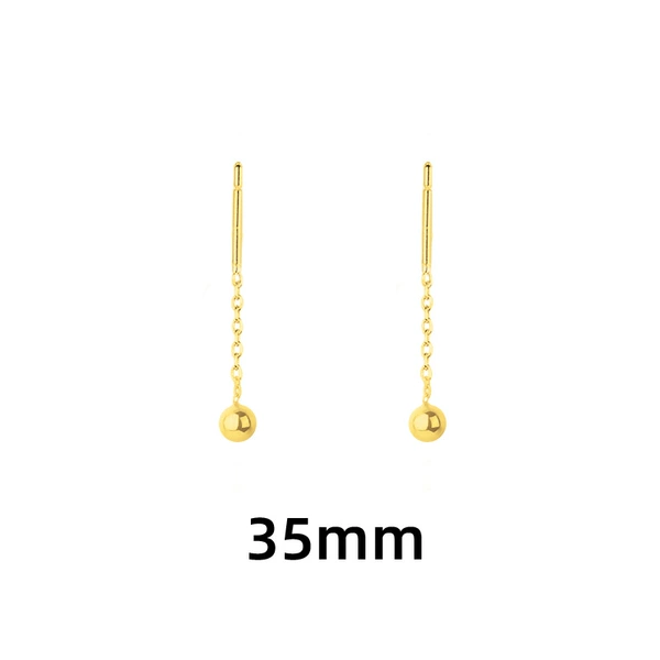Golden round beads, earrings, 35mm
