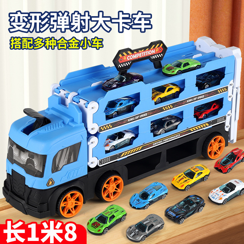 Children's toy alloy storage engineering vehicle double track deformation truck track catapult car with music story