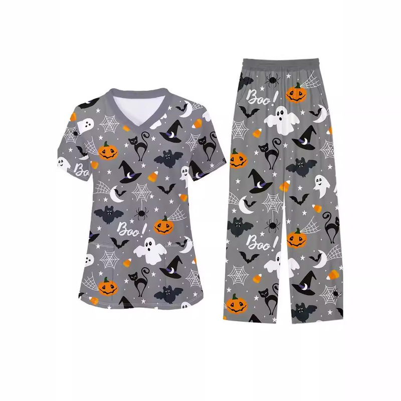 Summer New V-neck Short-sleeved Printed Fashion Casual Trousers suit Women's European and American Loose WB9 ML4