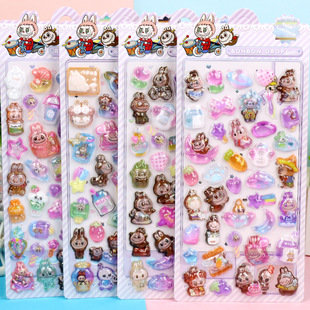 Children's Cartoon Labubu 3D Relief Crystal Sticker Labubu Sticker Elf Cartoon Rabbit Sticker