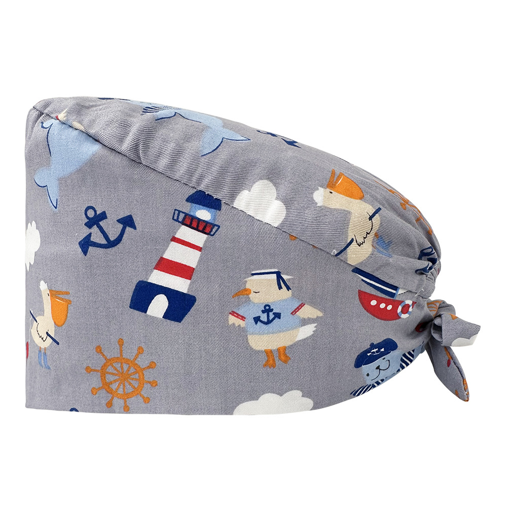 Tapa de enfermera de la UCI impresa elástico hebilla ajustable tapa quirúrgica quimioterapia de algodón puro tapa de confinamiento de las mujeres tapa de trabajo médico hombres