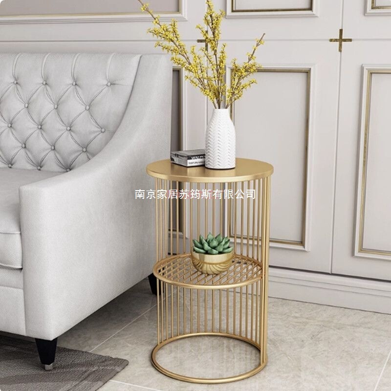 Golden Iron Coffee Small Tea Table Corner Table Round Living Room Bedroom Bedside Table Flower Stand Nordic Home Sofa Side Table