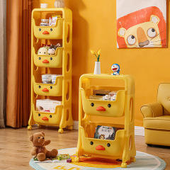 兒童卡通小黃鴨玩具收納架客廳廚房果蔬小推車零食雜物整理置物架