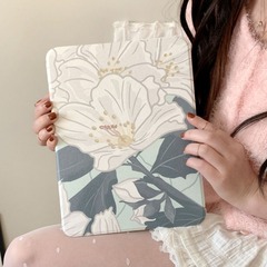 新款適用ipad平板保護殼油畫大花朵10.2寸蘋果air4/5帶筆槽保護套