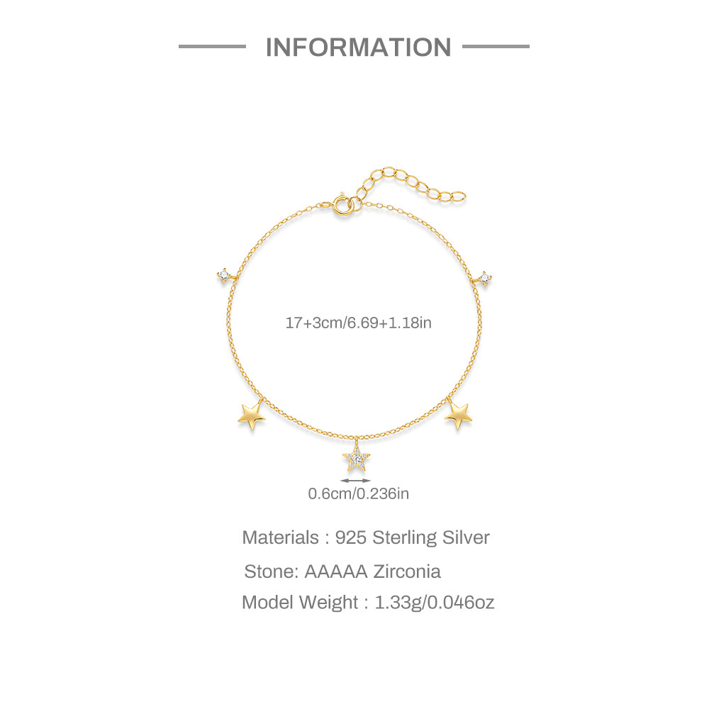 2g Weight 925 Sterling Silver Pendant Material 1 Piece 925 Sterling Silver Star Zircon 925 Sterling Silver Cable Chain Bracelets