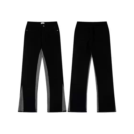 No sleeping trendy ASKYURSELF heavy washed retro contrast color micro horn Denim trousers loose men and women same style
