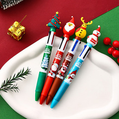 新しいクリスマス4色ボールペン漫画サンタクロース多色押しカラー手帳ペン学生賞品祝日