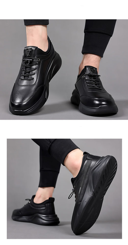 Giày nam sneaker da thật cổ thấp đế bệt thoáng khí chống trượt dễ phối đồ — Màu đen 19682, Bông đen 19682-2 chi tiết 14