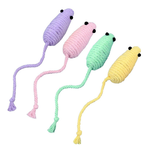 Cat Toy Self-Entertaining & Boredom-Busting: Mini Mouse Plaything—A Complete Guide to Cat Supplies, Featuring 4 Colorful Cotton-Rope Mice for Feline Fun