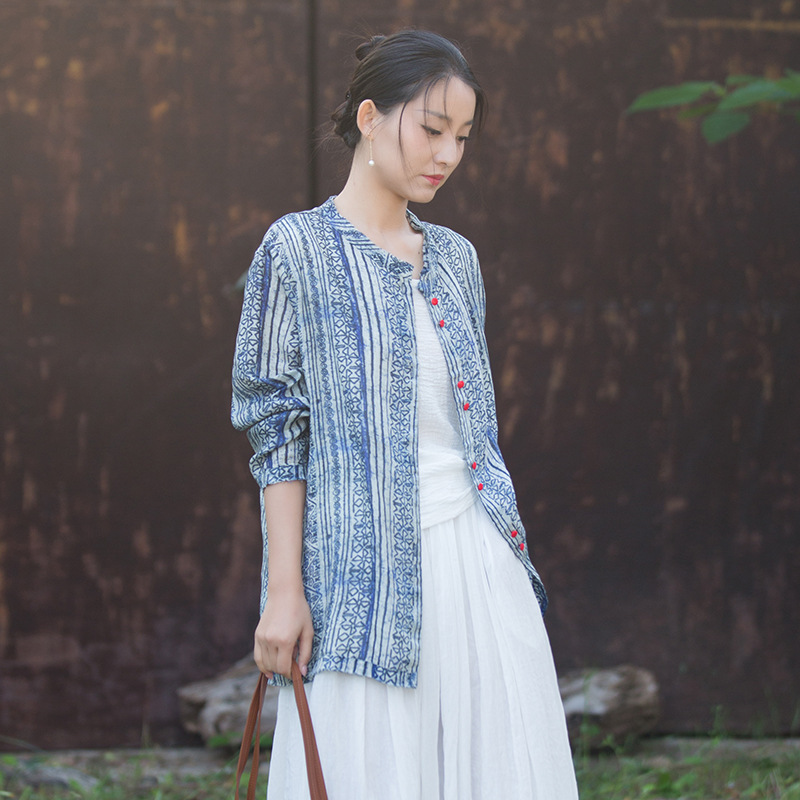 26 Summer 100-Count Pure Ramie Popular Cardigan with Artistic and Versatile Digital Print, Sun-Protective Women's Long-Sleeve Shirt