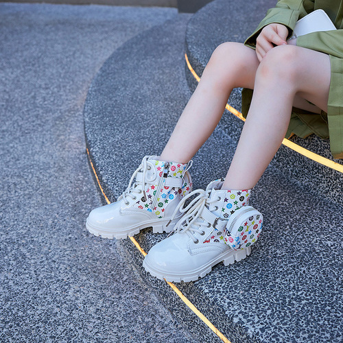Girls' Martin Boots 2024 Spring and Autumn New Children's Boots School Bag Single Boots Little Girls British Style Princess Short Boots