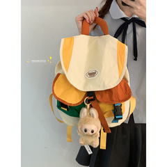 ファッショナブルでかわいい学生コントラストカラースクールバッグ女性のための 2025 新しいバックパックカジュアル大容量キャンバスバッグトラベルバッグ