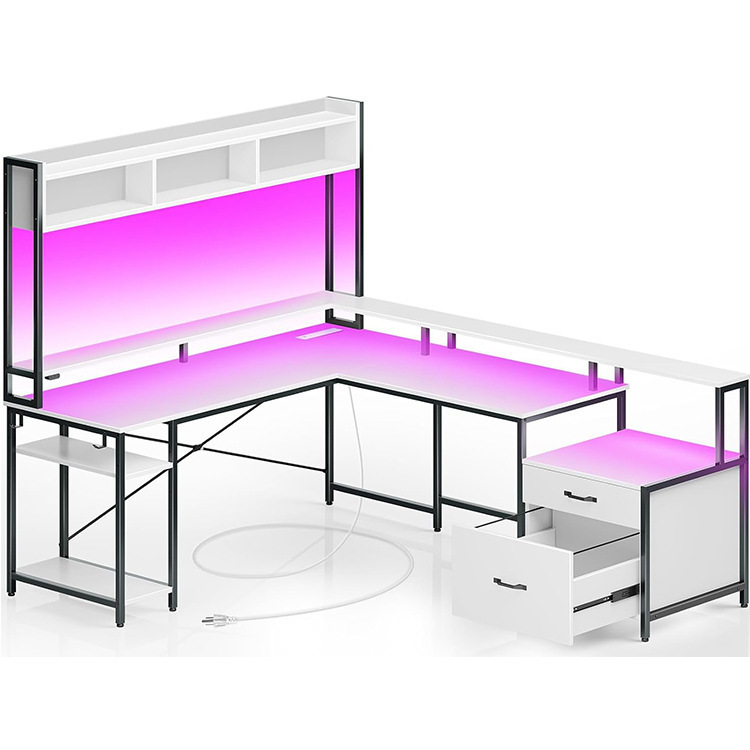 Cross-border ExpLosive Computer Desk L-shaped Gaming TabLe E-sports TabLe DoubLe-sided Desk LED Light with and DispLay Bracket