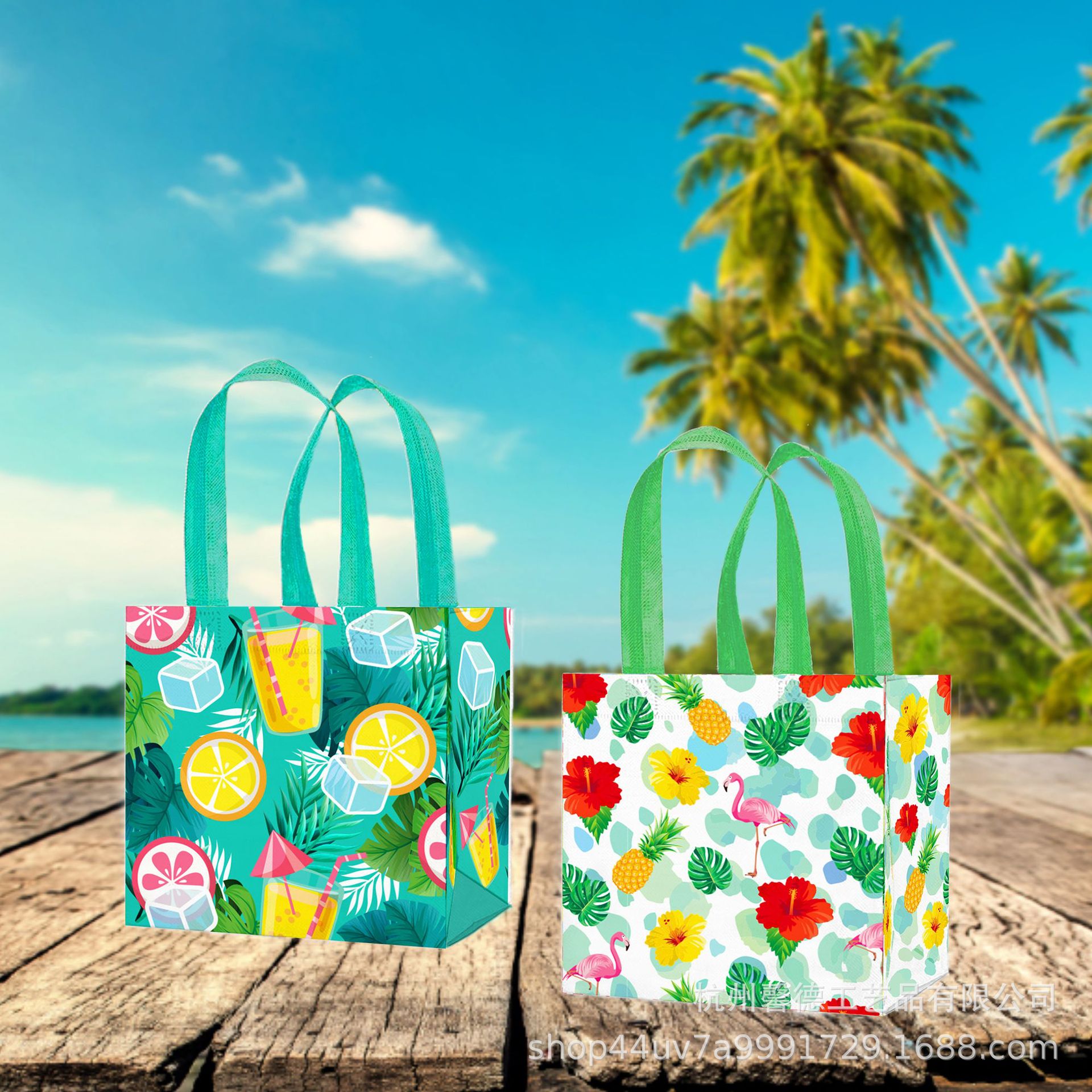 WFF003 Hawaiian playa piña HOLA VERANO fondo lado bolso no tejido