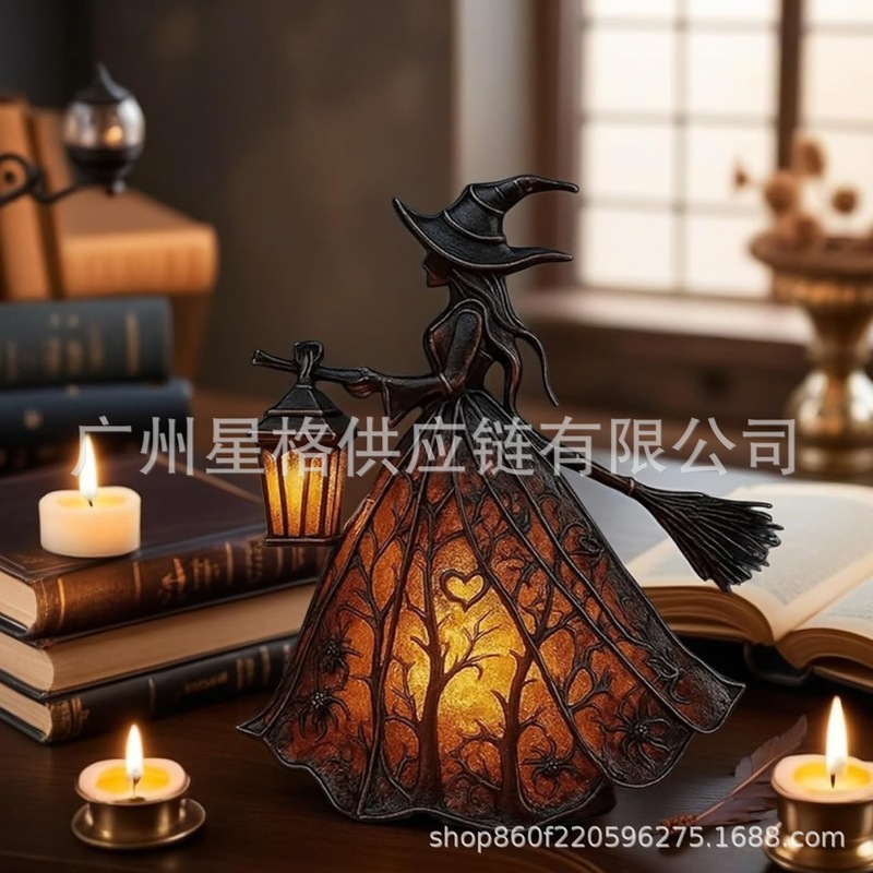 亚马逊新品 Halloween Witch Lamp 万圣节女巫灯 桌面家居装饰|undefined