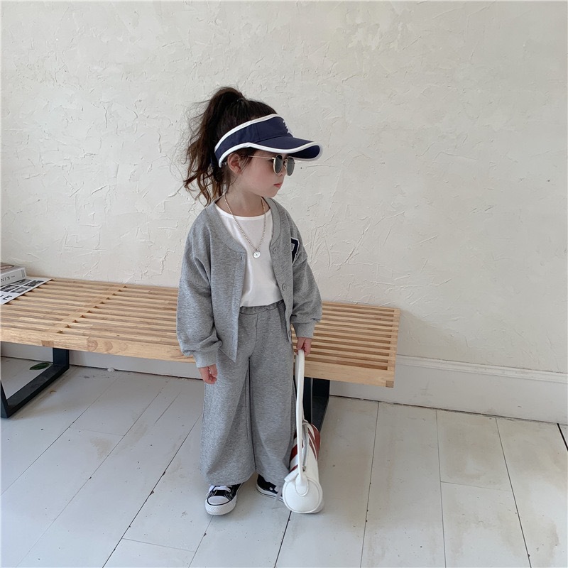 Costume de Baseball pour filles, édition coréenne d'automne, serviette, étiquette brodée, Cardigan + bas de cloche, ensemble deux pièces, 81007_voghion.com