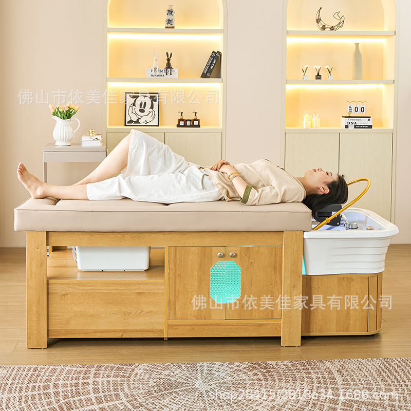 Salón de madera maciza lavabos de cabello cama con terapia de pies barbería irrigación cama de masaje de terapia de cabello cama de circulación de agua de temperatura constante