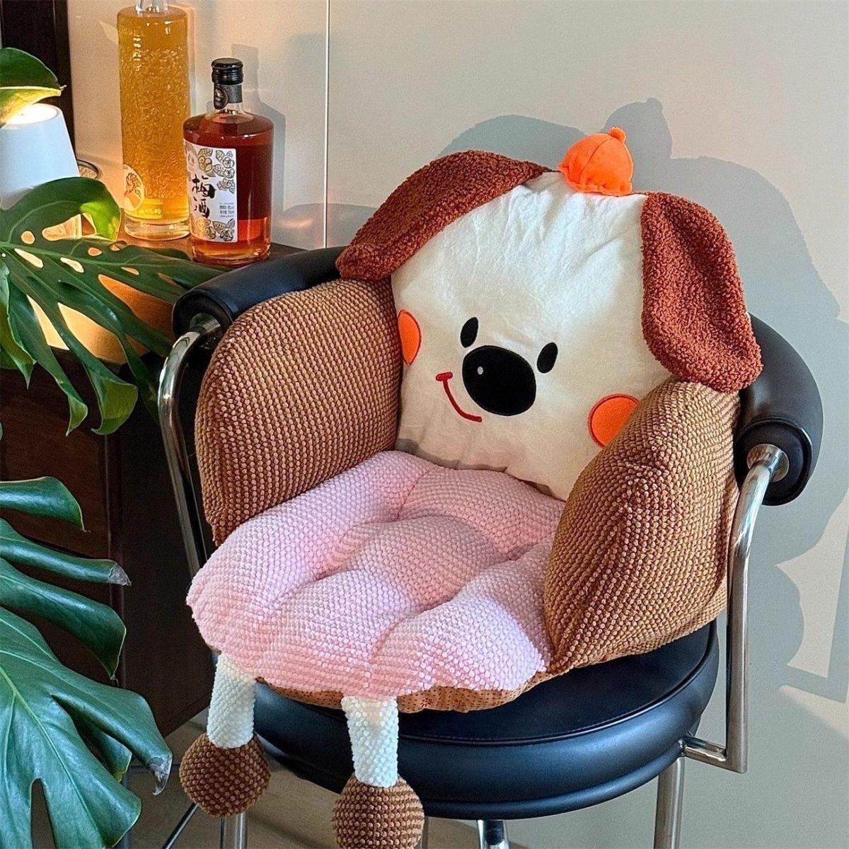 Pink brown puff puppy cushion