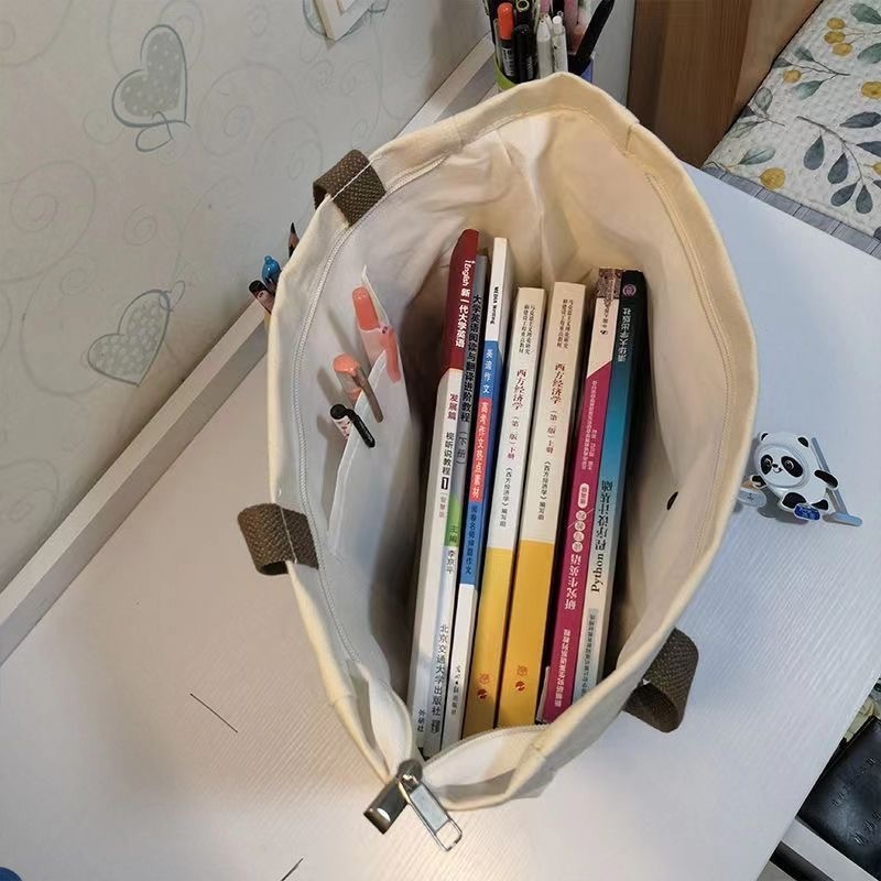 女森系百搭手提布袋包帆布包单肩包大容量装书学生上课通勤包|undefined