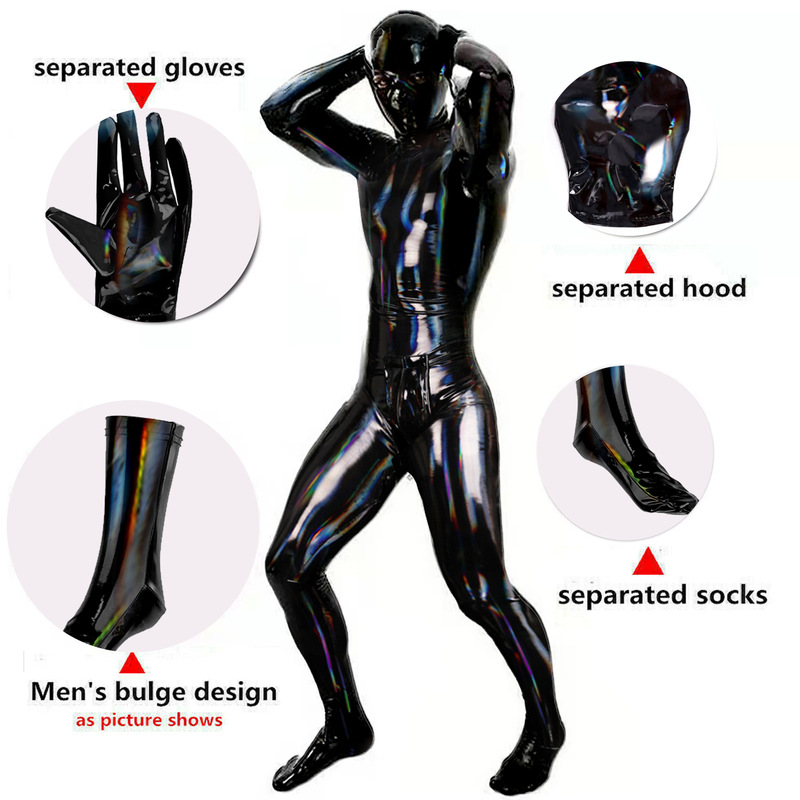 Mirror-Like Dazzling Latex Sexy Men's Full-Body Tight-Fitting Suit, Shiny Leather Male Servant Stage Bodysuit 6919