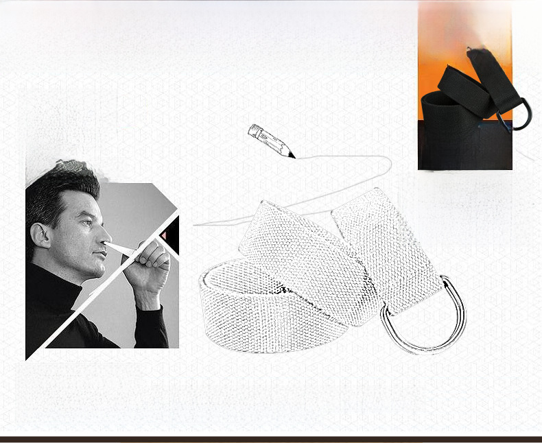 Double-loop Canvas Belt Men's and Women's Black D-shaped Buckle Cloth Belt Half-ring Long Canvas Belt_voghion.com