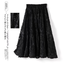 外貿出口日系原單顯瘦遮臀松緊腰洋氣黑色立體燒花半身裙大擺裙