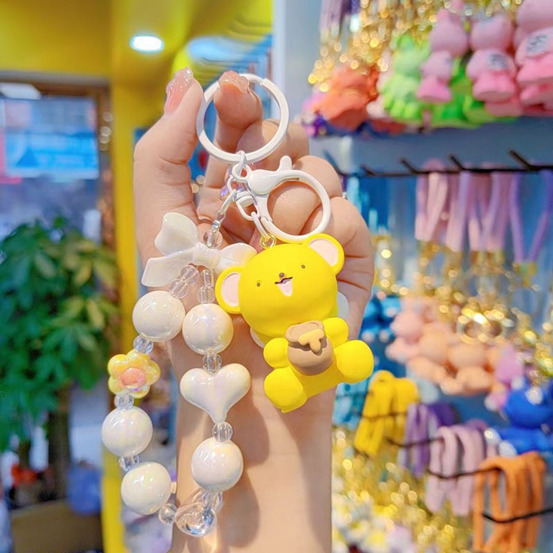 Muñeca con cuentas, llavero de coche, colgante, dibujos animados femeninos, dudo oso, ballena, pareja, llavero, bolso para teléfono móvil, colgante