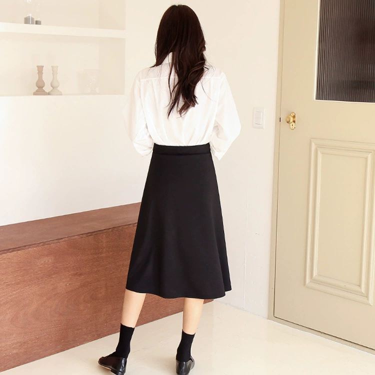 2023 Черная юбка-костюм в Корейском стиле, женское платье-юбка выше колена, платье, юбка А-силуэта, пригородная верхняя юбка, миди больших размеров