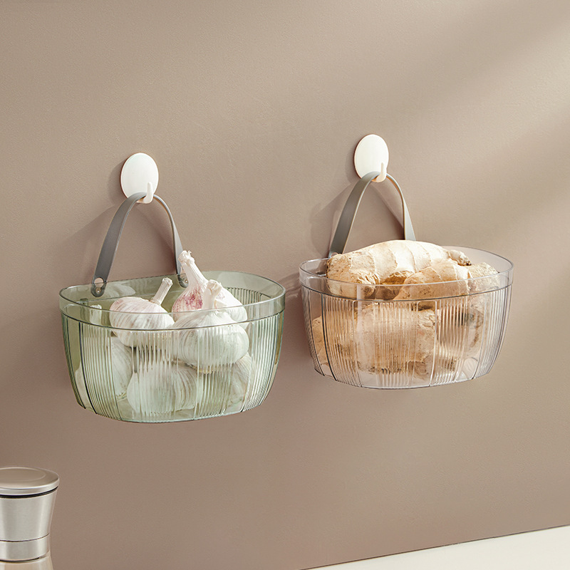 Household wall-mounted ginger and garlic storage basket kitchen large-capacity storage basket cosmetics bathroom office traceless storage basket