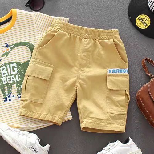 Boys' cotton shorts Korean style children's summer overalls baby casual shorts medium pants boys' five-quarter pants fashionable