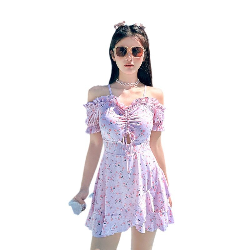 Vestido de una pieza traje de baño floral puro deseo femenino fresco verano conservador cubrir el vientre delgado vacaciones traje de baño de aguas termales sentido de alta gama