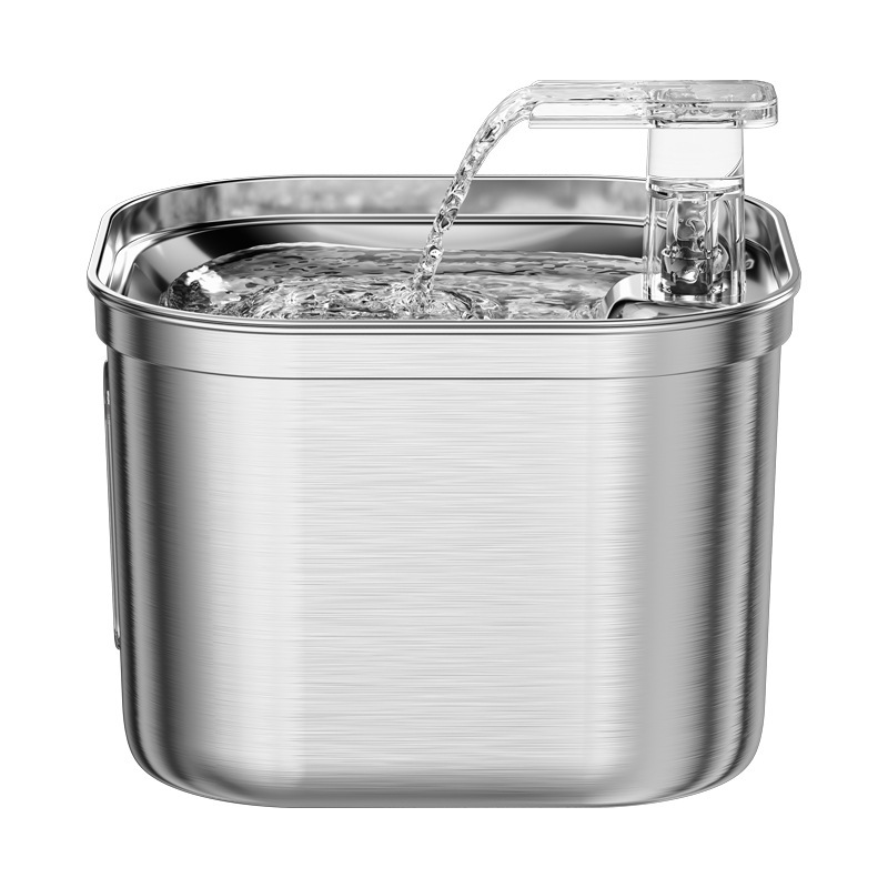 Pet potable cuadrado de acero inoxidable filtro de circulación automática inteligente de agua de inducción gatos y perros alimentadores de agua venta caliente