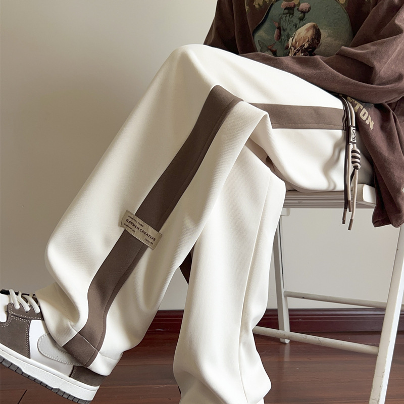 Summer Drape Straight Thin Youth Sports Pants Color-Block Sweatpants Men's Trendy Loose Lazy Relaxed Pants