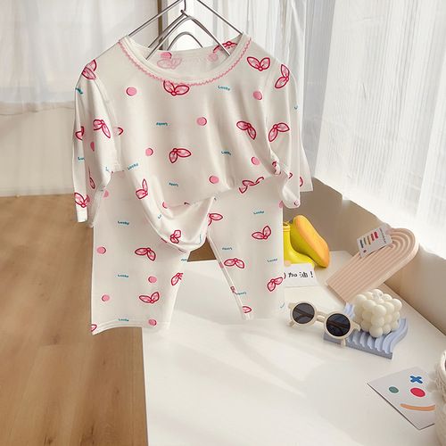 Anmeiya Children's Summer Three-quarter Sleeve Home Clothes WeChat Business Popular Yaser Air-Conditioning Clothing Two-piece Set Manufacturer Wholesale