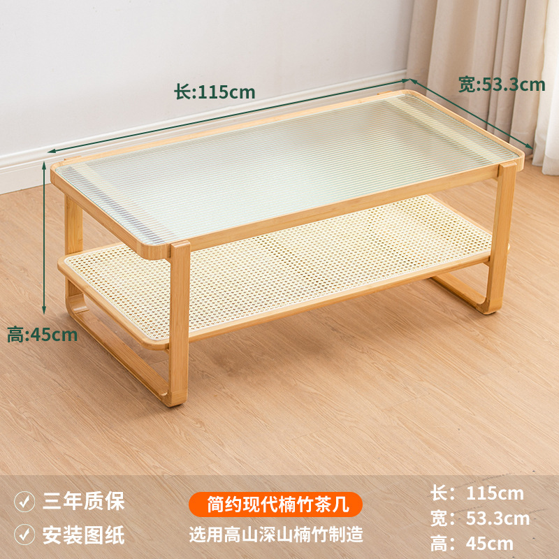Mesa de café sala de estar nórdico simple pequeño apartamento mesa de té de vidrio templado cama y desayuno mesa de té de doble capa de ratán japonés nuevo