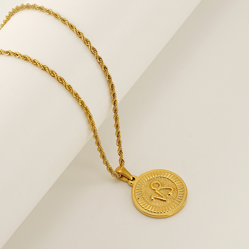 Europa y América transfronterizos acero titanio 12 constelaciones collar de moda moda redonda 18K colgante de acero inoxidable cadena clavícula