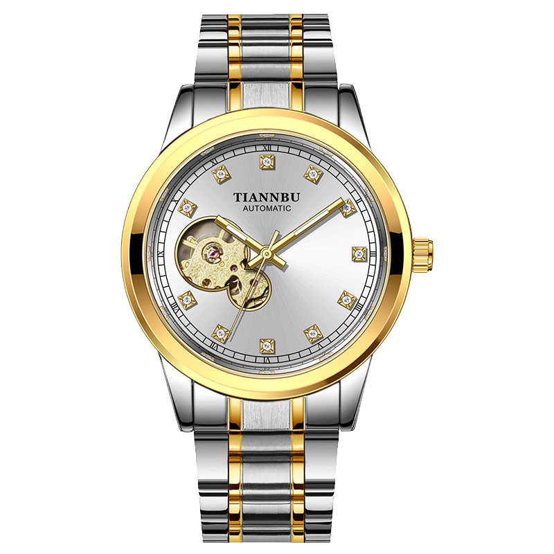 Tianbo mechanical watch men's waterproof mechanical watch automatic steel band hollow tide luminous brand business men's wrist watch