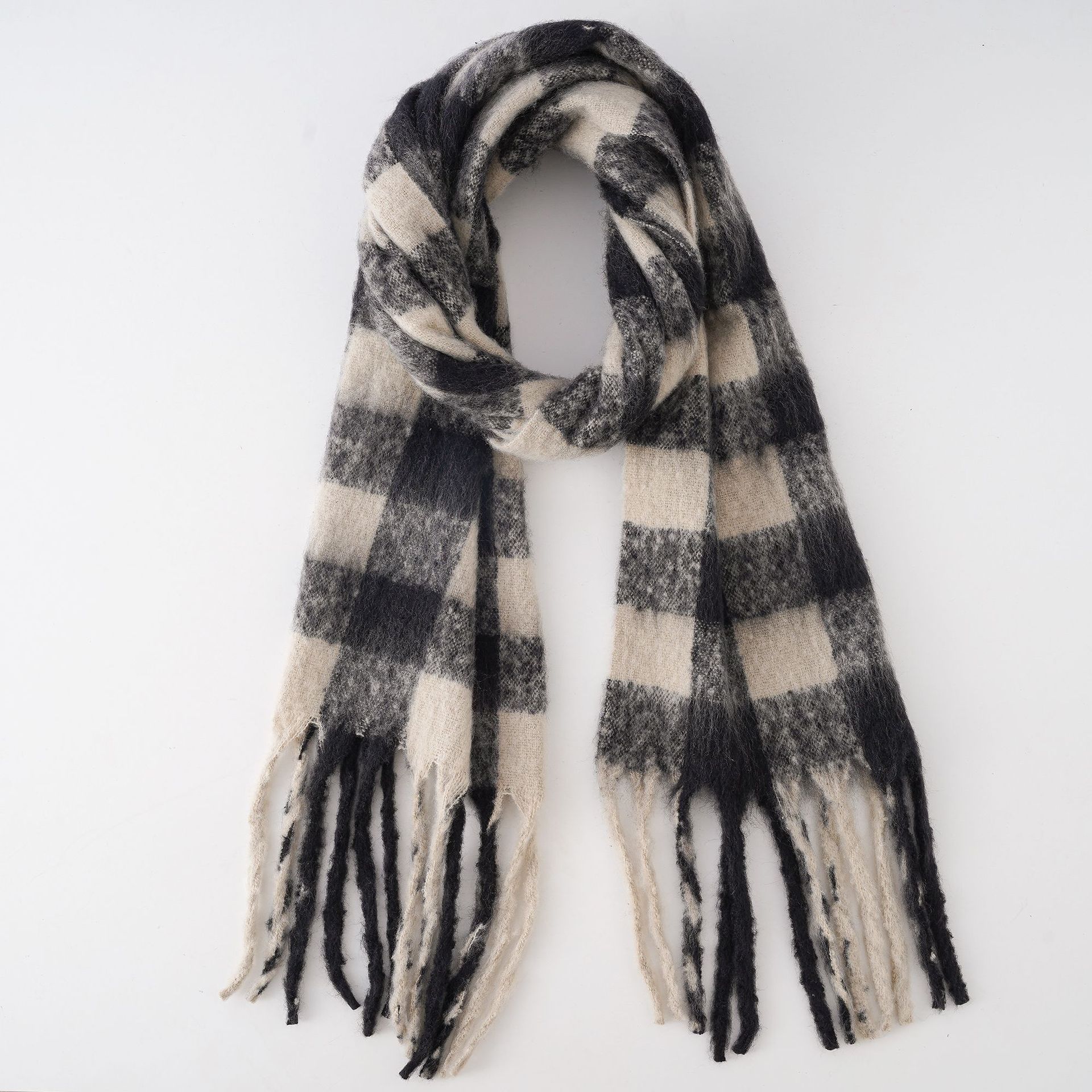 Corea del Sur Otoño e Invierno tablero de ajedrez Plaid suave gglutinoso bufanda Cachemira bufanda moda mujer borla cálida bufanda