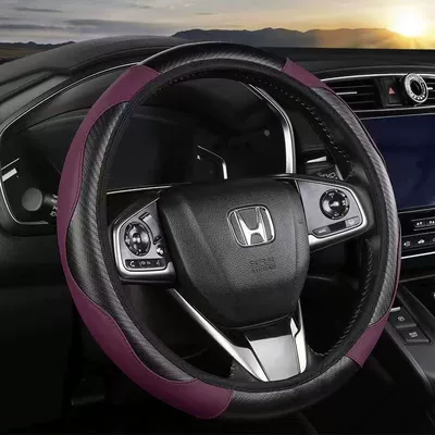 Handle Cover, Steering wheel cover - leather-carbon-fiber-purple-38cm