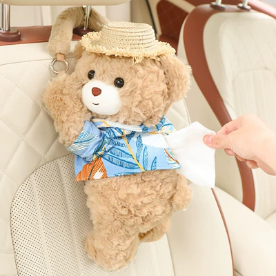 Car tissue box/set: High-End Car Tissue Holder - straw-hat-bear-tissue-bag