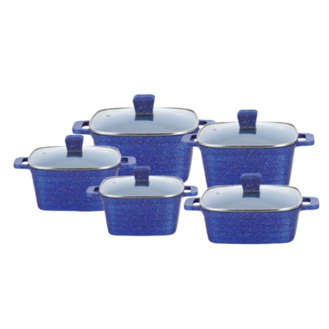 Juego de ollas cuadradas de 10 piezas para comercio transfronterizo, juego de ollas de aluminio fundido antiadherente, olla cuadrada para sopa con rayas horizontales, venta al por mayor