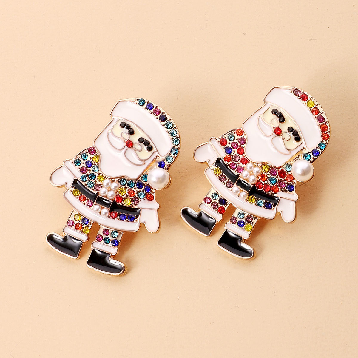 Metal Material Christmas Festival 1 Pair Christmas Cute Santa Claus Enamel Inlay Metal Rhinestones Pearl Ear Studs