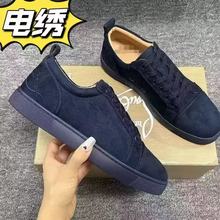 跨境纯原欧洲站cl男鞋铆钉红底鞋潮流平底透气柳丁男士真皮休闲